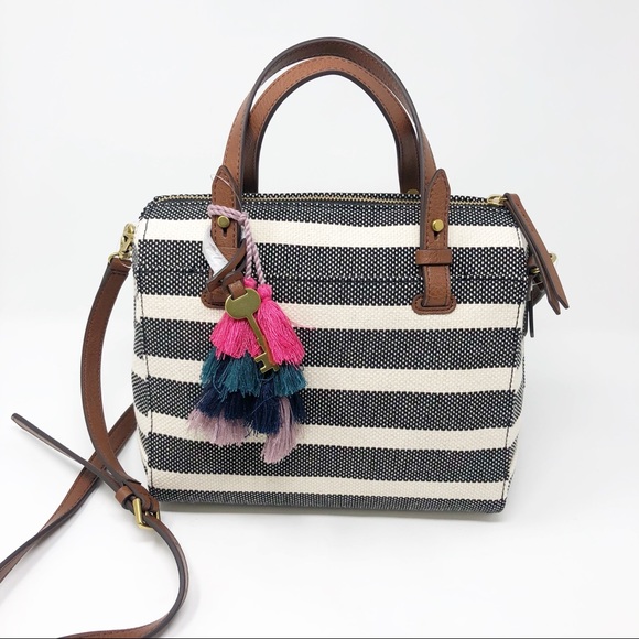fossil rachel satchel black stripe